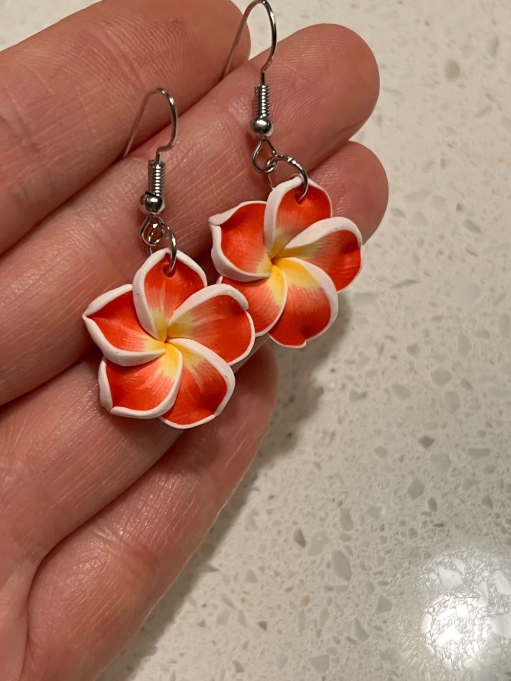 Red & Yellow‎ Plumeria Flower Drop Earrings - Women Jewelry